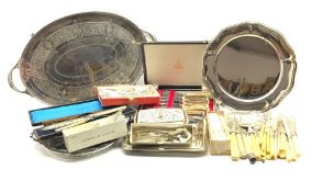 Quantity of assorted plated cutlery, plated oval tray etc