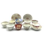 18th/ 19th English porcelain tea bowls and saucers including Newhall and Lowestoft examples, a maroo