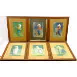 After Edward Patrick Kinsella (British 1894-1936): Cricketing Caricatures, set six colour prints 34c