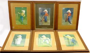 After Edward Patrick Kinsella (British 1894-1936): Cricketing Caricatures, set six colour prints 34c