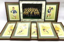 Framed picture of Leeds Rhinos 1970's /80's bearing numerous signatures to the mount and seven frame