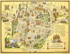 Estra Clark (British 1904-1993): 'Historic Canterbury', colour map pub. Ben Johnson & Co, York 1952,