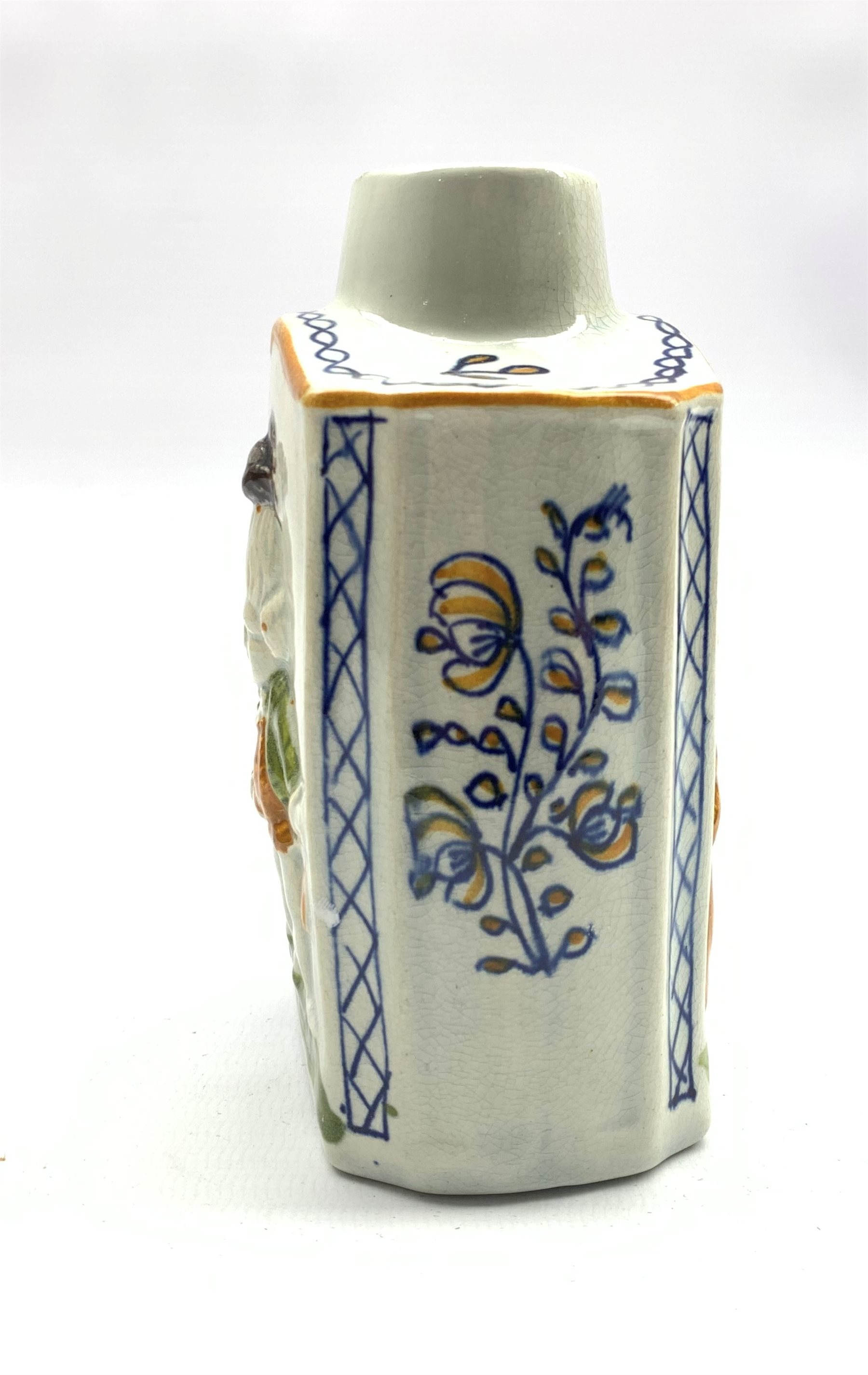 Pratt Ware style tea caddy decorated in relief with Macaroni figures, initialled B to the base, H13c - Image 3 of 4