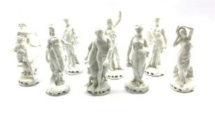 Set of eight Naples Blanc de Chine figures depicting classical gods and goddesses, H14.5cm (8)