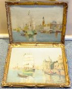 Josef Hendrickx (Belgian 1906-1971): Venetian Shipping, pair oils on canvas signed 34cm x 45cm (2)