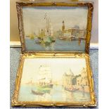 Josef Hendrickx (Belgian 1906-1971): Venetian Shipping, pair oils on canvas signed 34cm x 45cm (2)