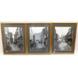 J Barnes (British Contemporary): Streets of York, three black and white gouache pastels signed with