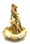 Royal Dux Centrepiece modelled as a female figure seated above large shell, H36cm