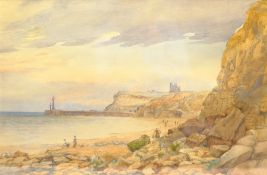 George Pycock Everett Green (British c.1811-1893): 'Whitby Abbey and Lighthouse', watercolour signed