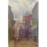 H Iredale (British 20th century): 'Old Stonegate' York, oil on board signed and titled 52cm x 34cm