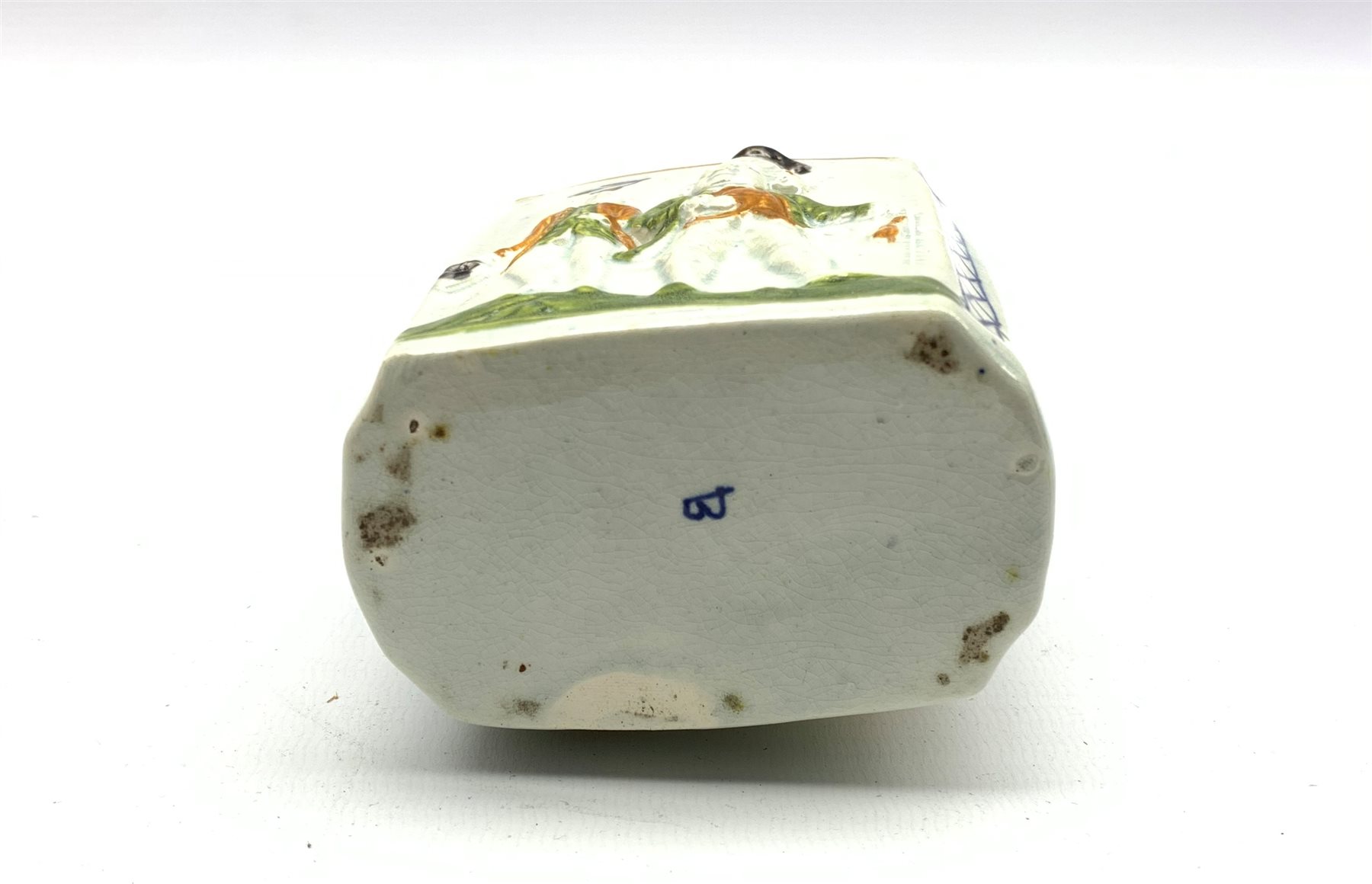 Pratt Ware style tea caddy decorated in relief with Macaroni figures, initialled B to the base, H13c - Image 4 of 4