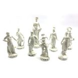 Set of seven Naples Blanc de Chine figures depicting classical gods and goddesses, together with a 1