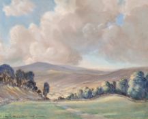 David Lloyd Evans (British 1916-?): Tree Lined Fields, pastel signed and dated 1947, 41cm x 51cm