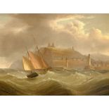 Henry Moore of Hull (British 1831-1895): Ship in Rough Seas off Whitby, oil on canvas signed 40cm x