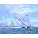 George Drury (British 1950-): 'Britannia Racing on the Solent with White Heather, Westward and Lulwo