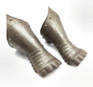 Pair of Victorian steel gauntlets in 16th century style with traces of decoration L30cm