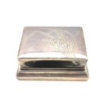 Early 20th century Japanese silver match box sleeve and stand, the top engraved with Iris flowers, L