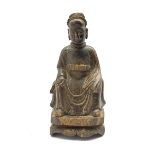 Chinese Ming dynasty carved wood figure of a seated deity H22cm