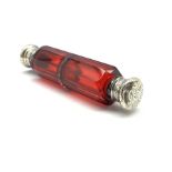 Victorian silver-mounted ruby glass double-scent bottle, L12cm