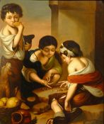 Continental School (19th century): Children Playing Dice, oil on metal unsigned 23cm x 19cm