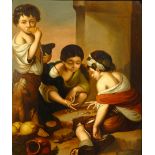 Continental School (19th century): Children Playing Dice, oil on metal unsigned 23cm x 19cm