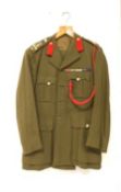 Modern British Army No 2 Dress uniform made up of tunic and trousers with medal ribbons for MBE, Kor