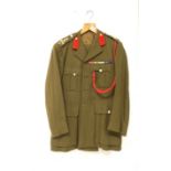 Modern British Army No 2 Dress uniform made up of tunic and trousers with medal ribbons for MBE, Kor
