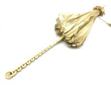 Victorian folding silk parasol with carved ivory chain link design handle, L62cm