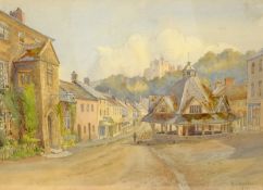 Marion Emily Warden (British exh.1921-1927): 'The Old Yarn Market Dunster', watercolour signed and d