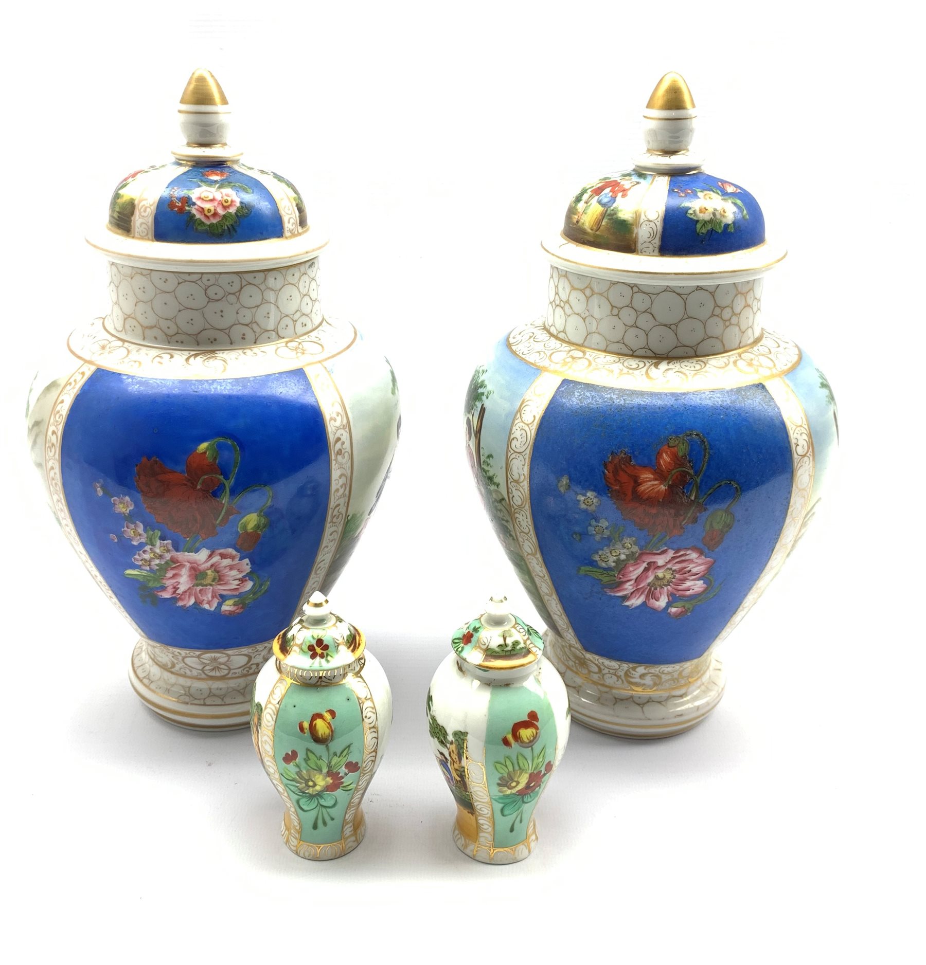 Pair of Continental Helena Wolfsohn style vases and covers H29cm together with a pair of similar sty - Image 2 of 2