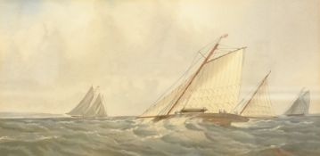 C H Lewis (British 19th/20th century): Racing Yachts off the Coast, watercolour signed 15cm x 30cm