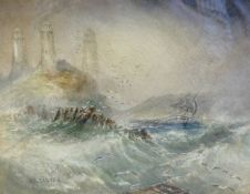 After Henry Barlow Carter (British 1804-1868): Rounding the Lighthouse, watercolour bears signature