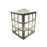 Arts & Crafts style anodised copper framed porch lantern of square form with dimpled glass panels, H