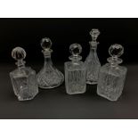 Pair of square section glass decanters, ships decanter and two other decanters (5)