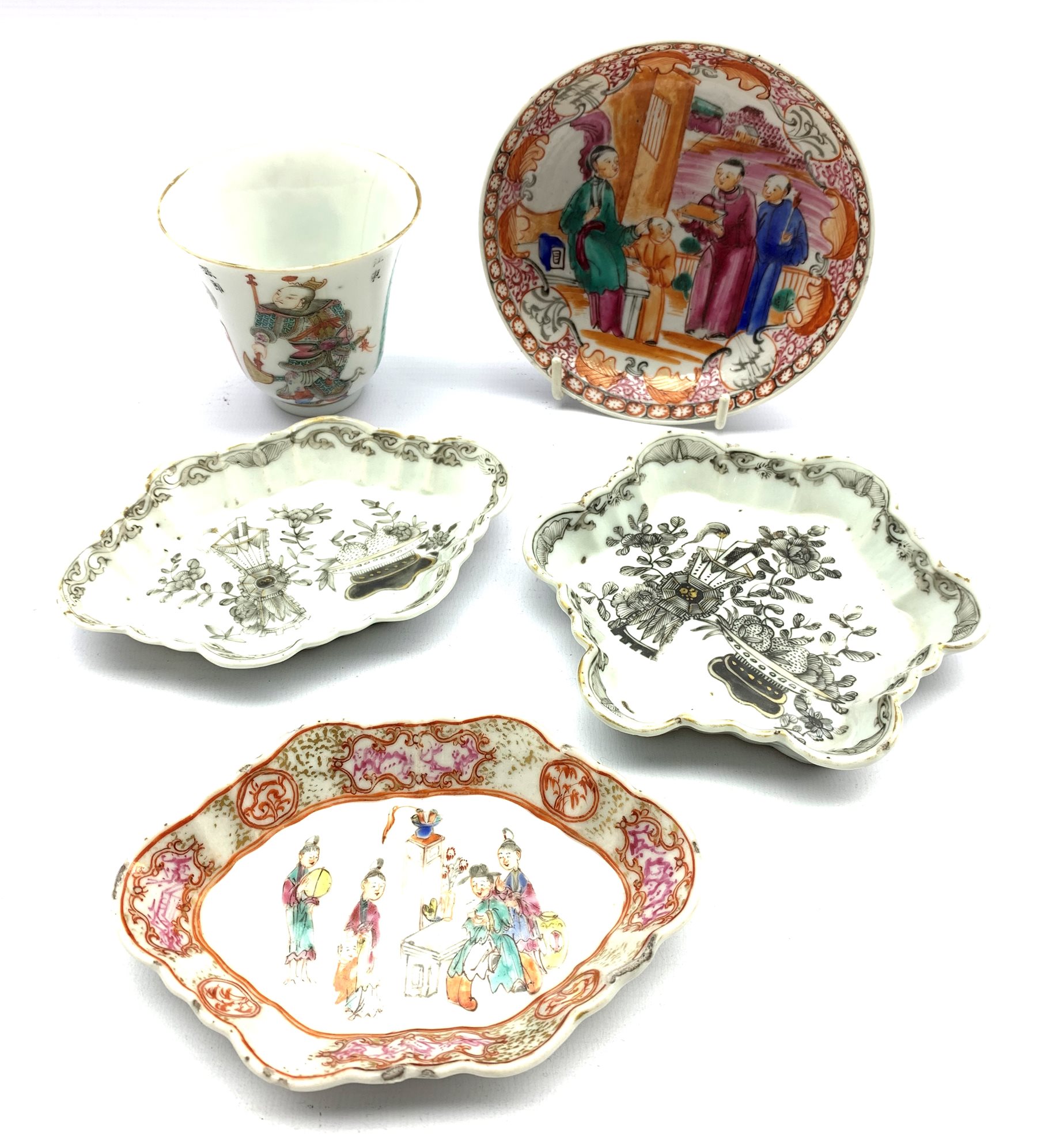 Chinese porcelain 'Wu Shuang Pu' cup, 18th century Chinese Export saucer and three other 18th centu