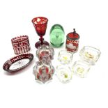 Pair of early 19th century Bohemian clear glass salts with portrait miniatures on ruby glass and gil