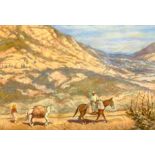 C Phillipson (20th century): Riding Donkeys through an Arid Landscape, watercolour signed and dated