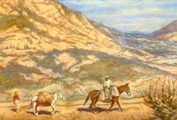 C Phillipson (20th century): Riding Donkeys through an Arid Landscape, watercolour signed and dated