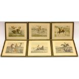 After Henry Thomas Alken (British 1785-1851): Set six hand-coloured engravings from 'Ideas, Accident