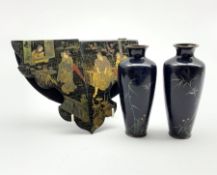 Pair of Japanese Cloisonne vases decorated with birds amongst foliage H16cm together with a Japanese