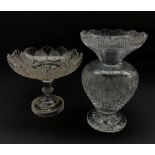 Large Waterford crystal pedestal vase with scalloped rim, H30.5cm and a cut glass bowl centrepiece (