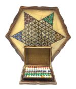 20th century onyx and coloured hard stone solitaire board in rosewood frame W45cm together with a bo