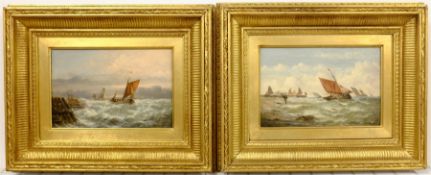 Frank May (exh.1882-1895): Shipping off the Coast, pair oils on panel signed, 19cm x 29cm