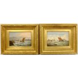 Frank May (exh.1882-1895): Shipping off the Coast, pair oils on panel signed, 19cm x 29cm