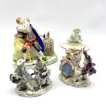 Meissen figural sweetmeat dish formed as a seated lady, H16cm, Sitzendorf porcelain figure group of
