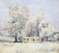 H R (20th century): Caravan in the Snow, oil on canvas signed with initials 45cm x 50cm