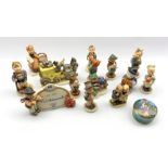 Collection of thirteen Goebel figures, Goebel musical box and a sixtieth anniversary Goebel plaque