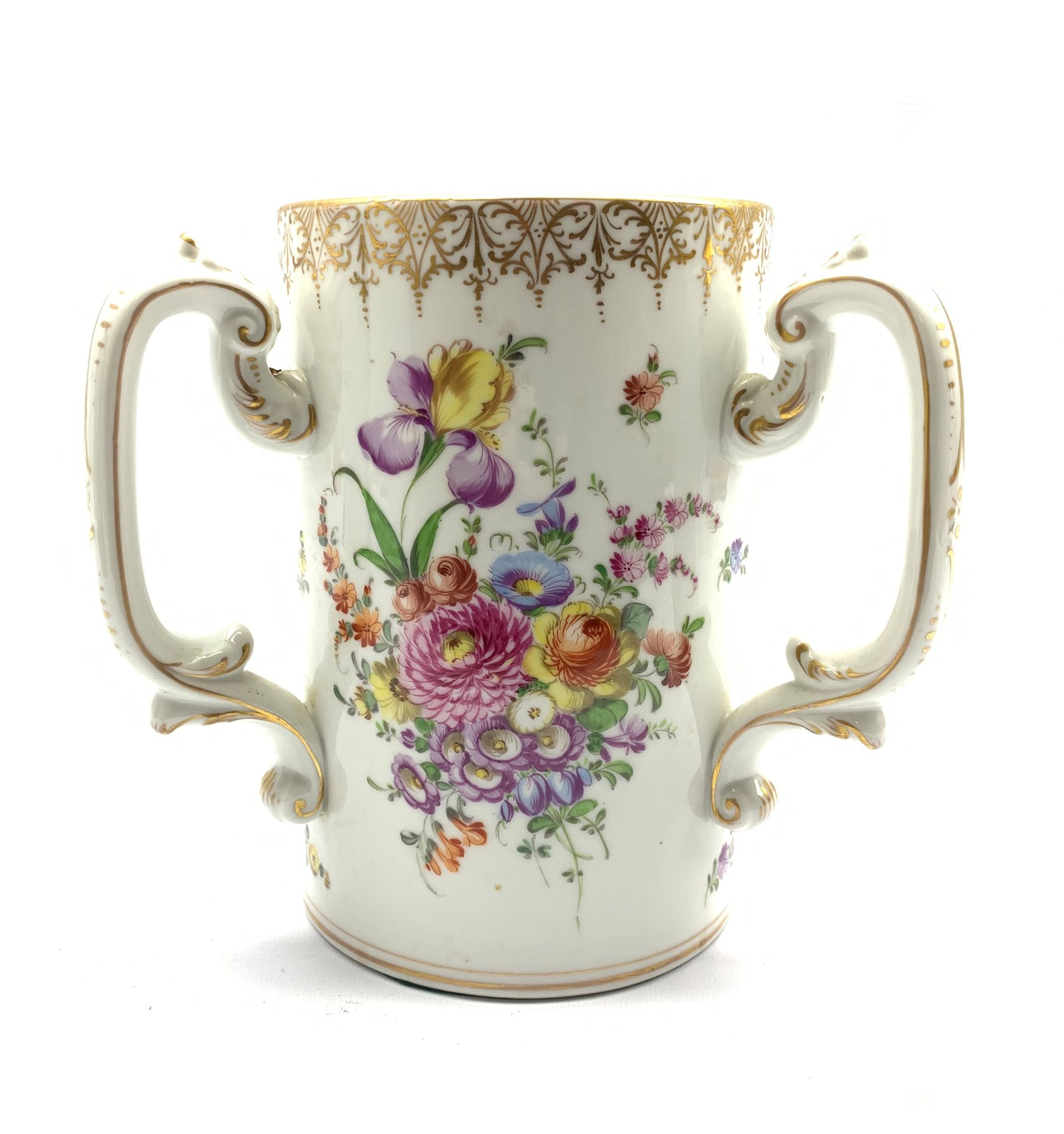 20th century Dresden Tyg hand-painted with floral sprays and gilt borders, H21cm