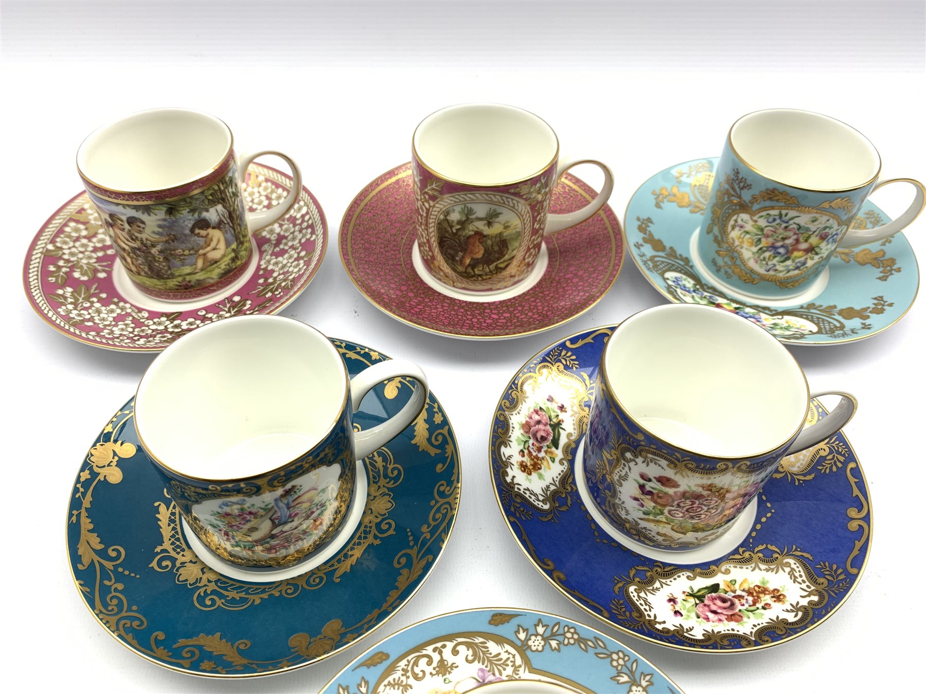 Set of six 'Coalport Celebration Collection' coffee cups & saucers each decorated with individual pa - Image 2 of 3