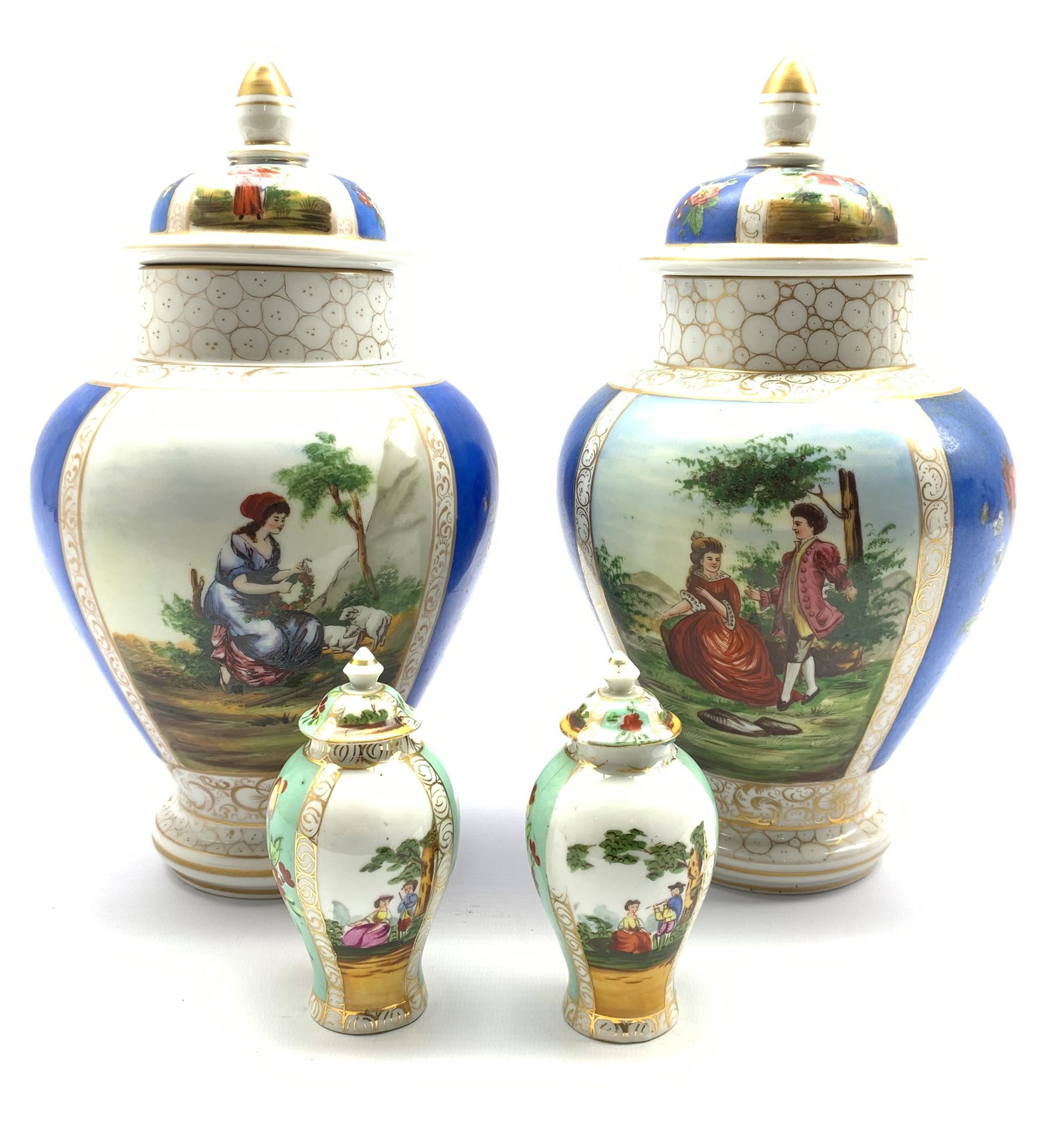 Pair of Continental Helena Wolfsohn style vases and covers H29cm together with a pair of similar sty